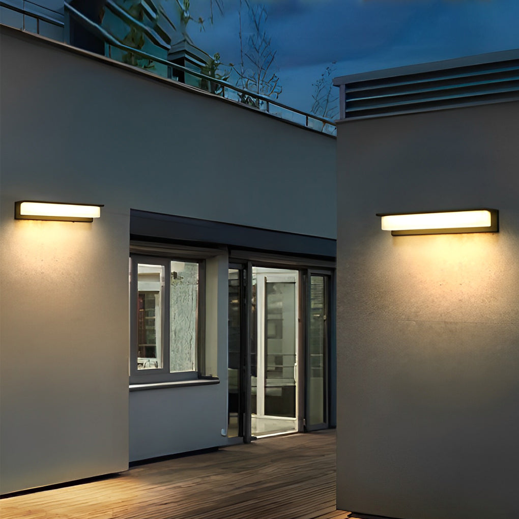 Solcelle utendørs vegglampe, aluminiumdesign med LED fra skumring til daggry