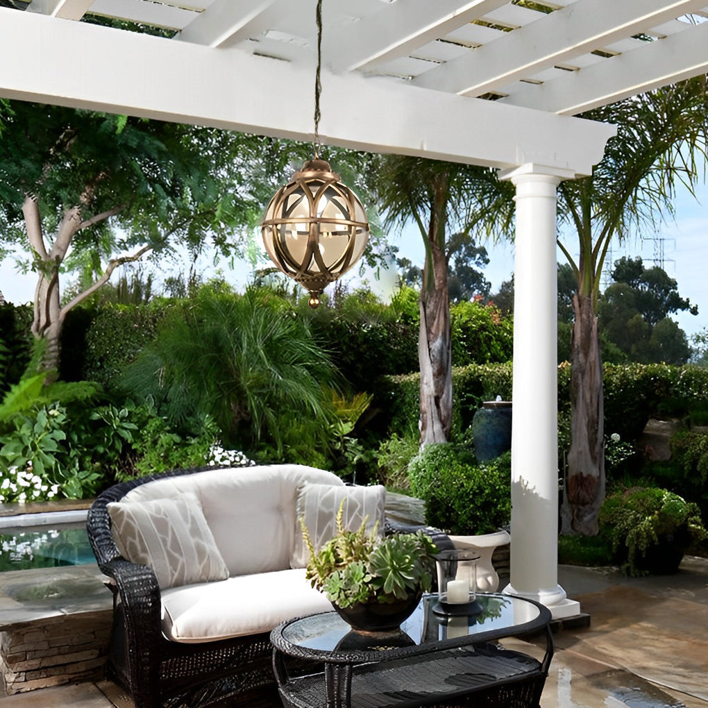 Adjustable Chain Outdoor Pendant Light With Heat-Resistant Glass Shade