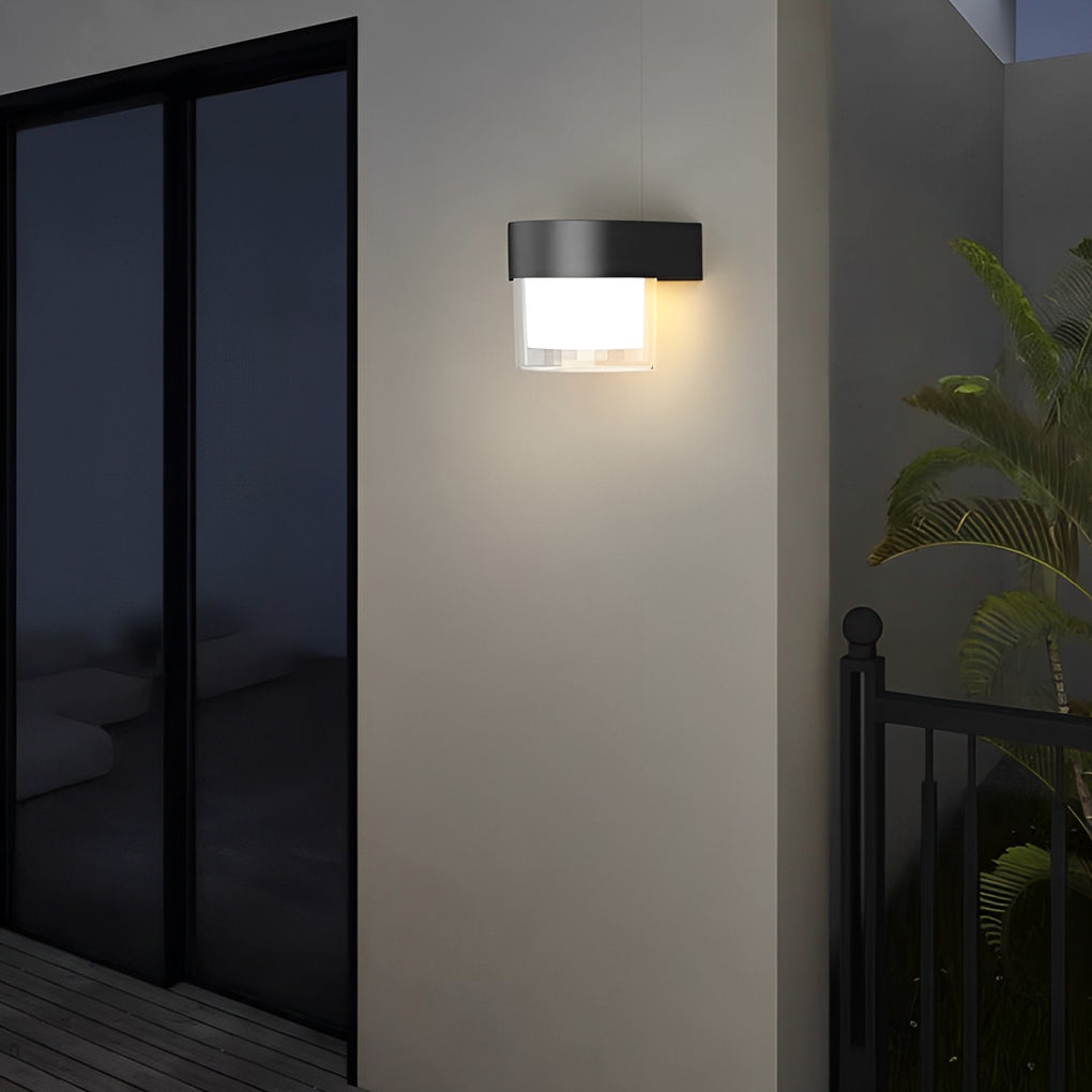 Square Solar Wall Light With Iron Frame, Minimalist LED Outdoor Sconce