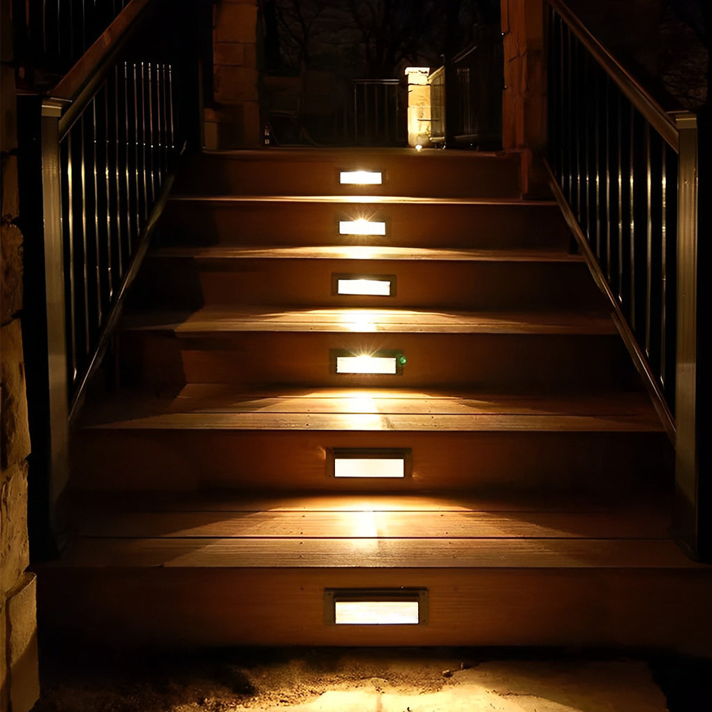 Quine Recessed Stair Light, Rectangular Stainless Steel Grille