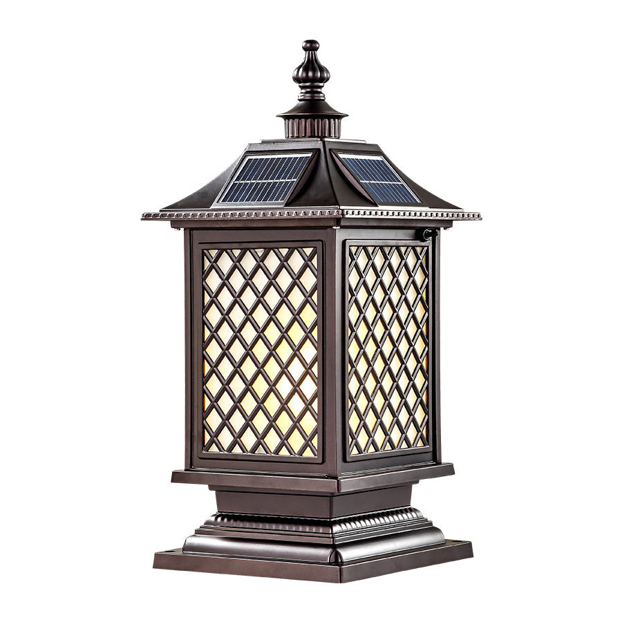 Die-Cast Aluminum Pillar Light, Lantern Shade With 3-Step LED