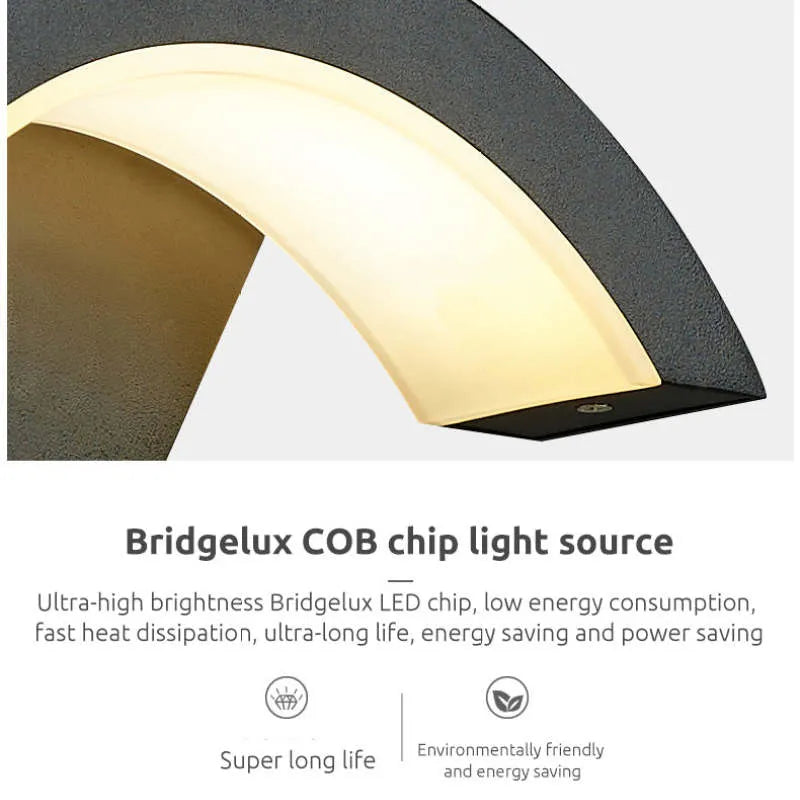 Elvon Arc vegglampe, nordisk stil vanntett LED, svart med bevegelsessensor