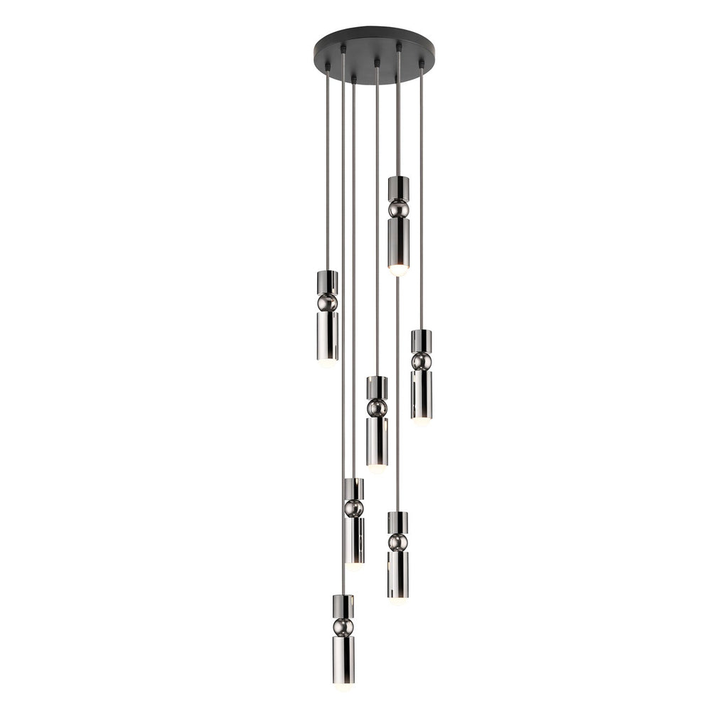 Cylinder cluster pendant light with seven slimline heads lit
