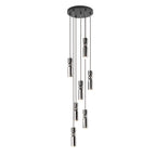 Cylinder cluster pendant light with seven slimline heads lit