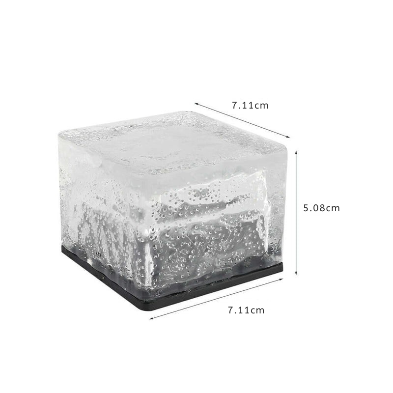 Transparent cube with dimensions labeled on a white background