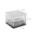 Transparent cube with dimensions labeled on a white background