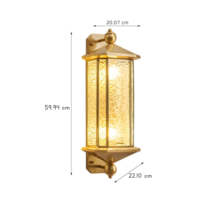 Luz de Parede Exterior em Cobre de Meio Século com Abajur de Vidro Ondulado como Água