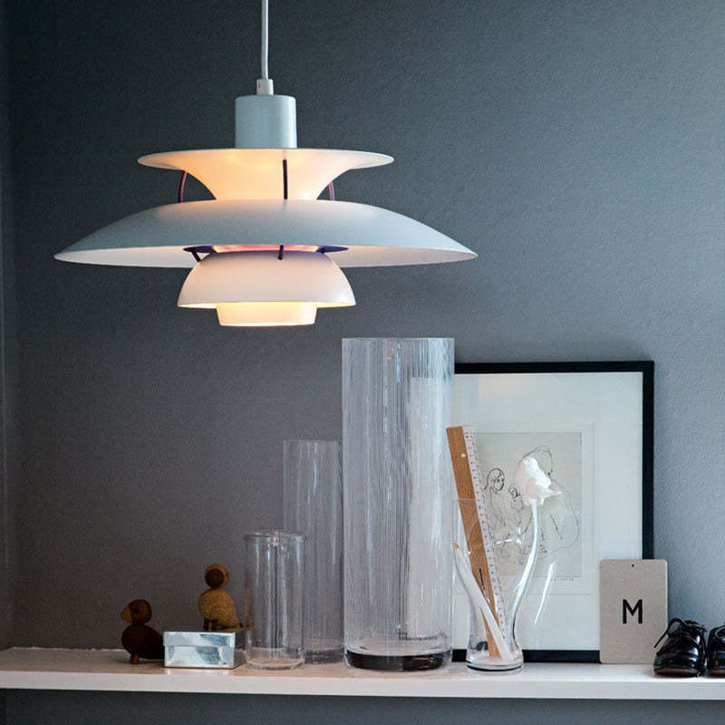 Multicolor Pendant Light With LED Glow, Tiered-Shade Retro Ceiling Lamp