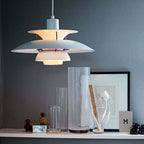 Multicolor Pendant Light With LED Glow, Tiered-Shade Retro Ceiling Lamp