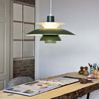 Multicolor Pendant Light With LED Glow, Tiered-Shade Retro Ceiling Lamp