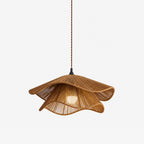 Close product view of this Clérachic pendant's rippling two-tier cotton shade in coffee, lit and hung from a twisted cord.