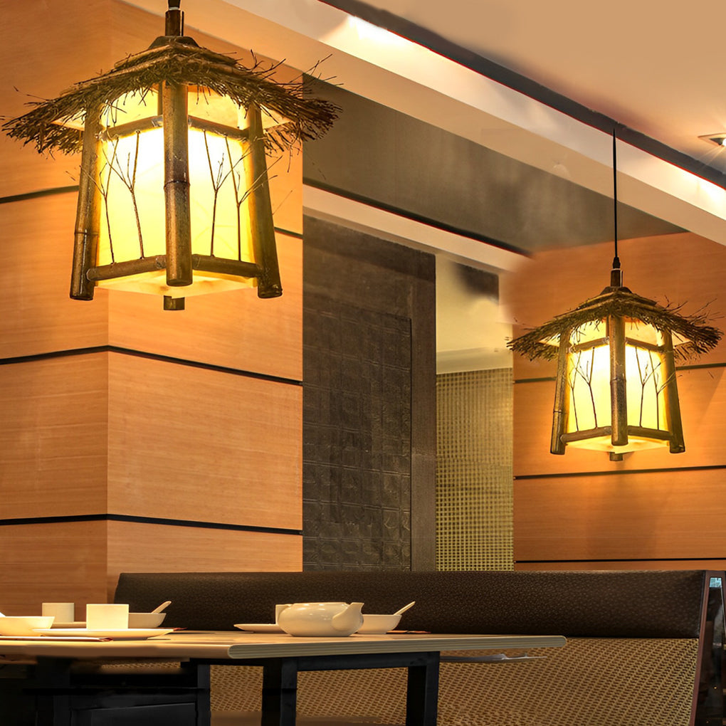 Wyne Branch-Pattern Bamboo-Style Outdoor Lantern Light