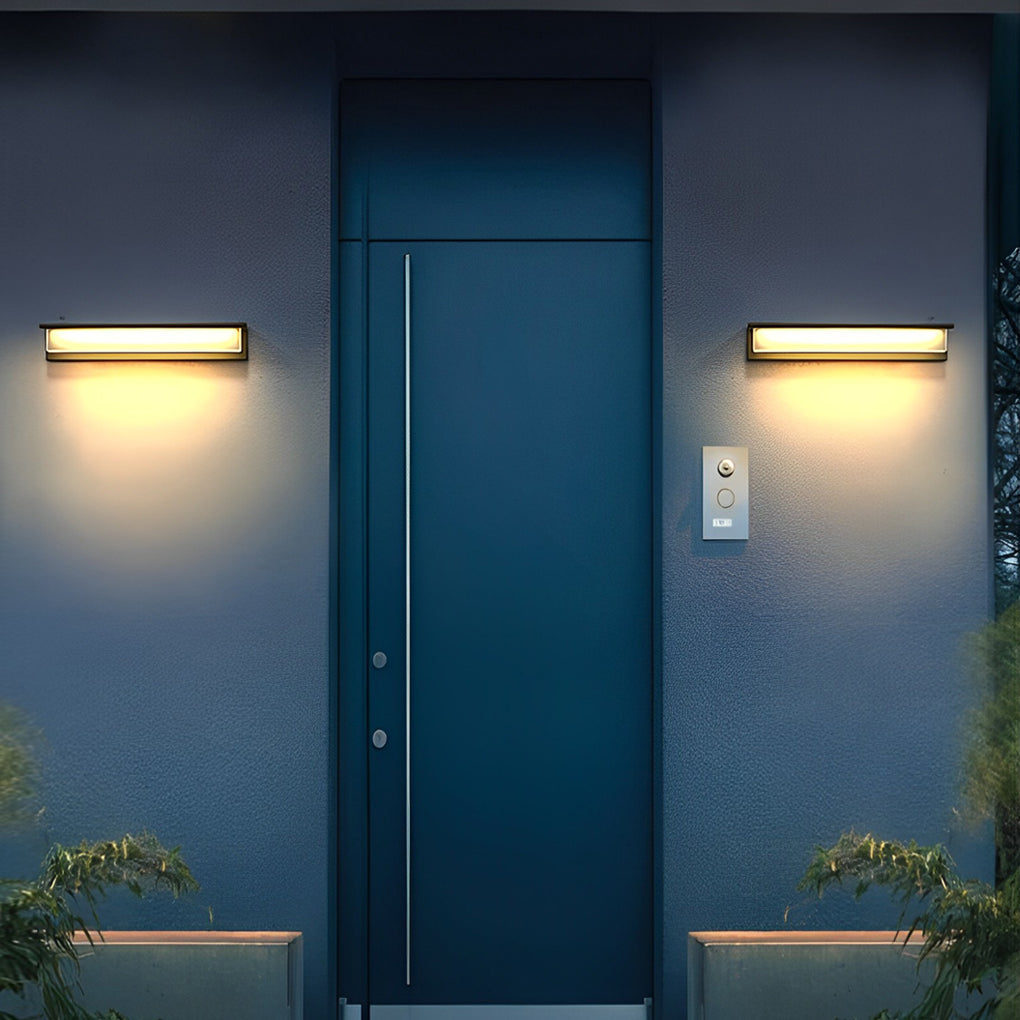 Solcelle utendørs vegglampe, aluminiumdesign med LED fra skumring til daggry