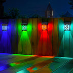 Solcelledrevet LED-utendørs vegglampe med RGB-fargemodus og skumrings-til-grytidssensor