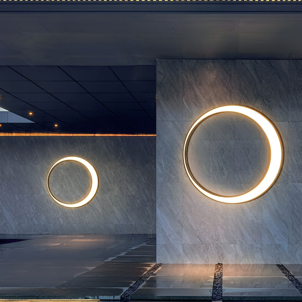 Outdoor Wall Light, Circular Moon Design In Stainless Steel