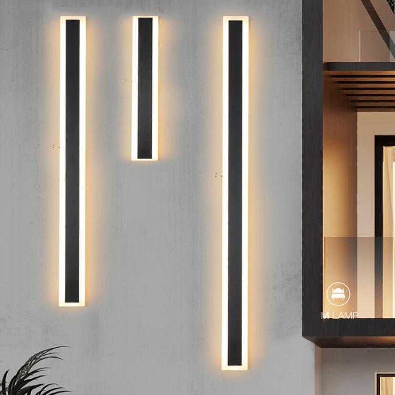Linear Acrylic Wall Lamp for Outdoor Use, Matte Black and White