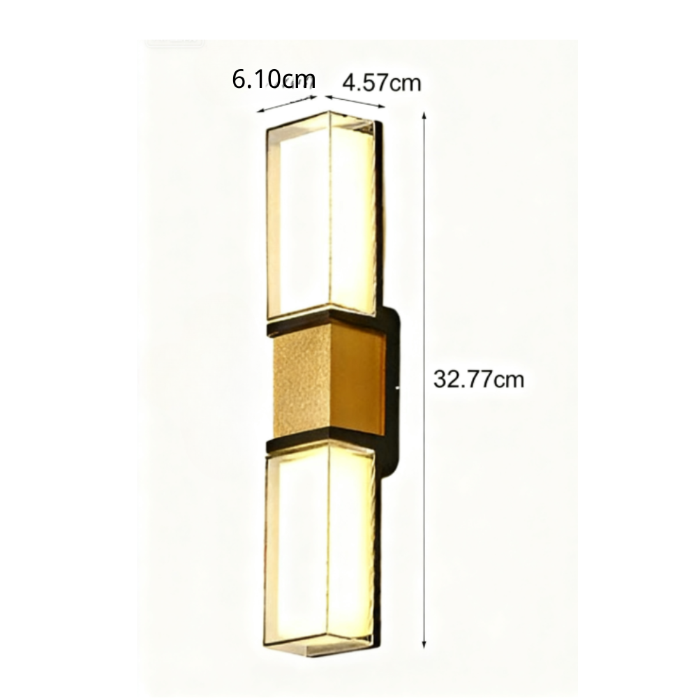Aluminum LED Outdoor Wall Sconce With Black and Gold Finish, IP65 Rated