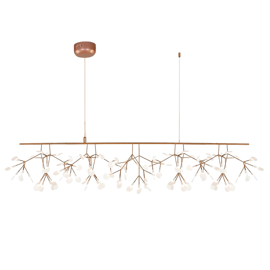 Firefly LED chandelier with scattered glowing white leaves
