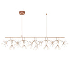 Firefly LED chandelier with scattered glowing white leaves
