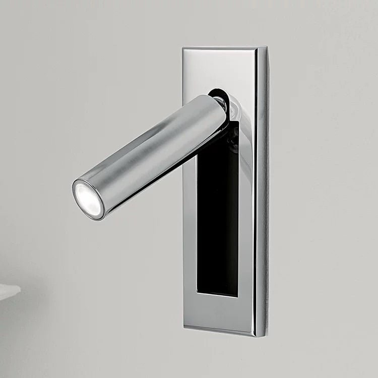 Recessed wall reading light showing its pull-out folding mechanism