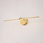 Front view of this gold-finish Clérachic wall light on a plain wall, the slim bar centred through its round canopy, unlit.