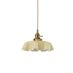 French Flower Pendant Light, Pleated Glass Shade, Brass, E27