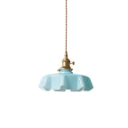 French Flower Pendant Light, Pleated Glass Shade, Brass, E27