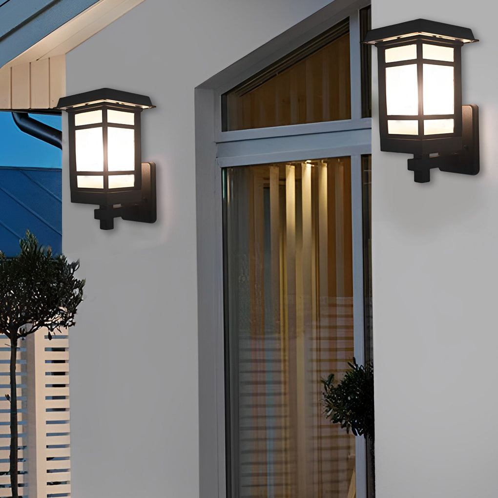 Lampe murale extérieure rétro, abat-jour en verre dépoli avec lumière LED chaude
