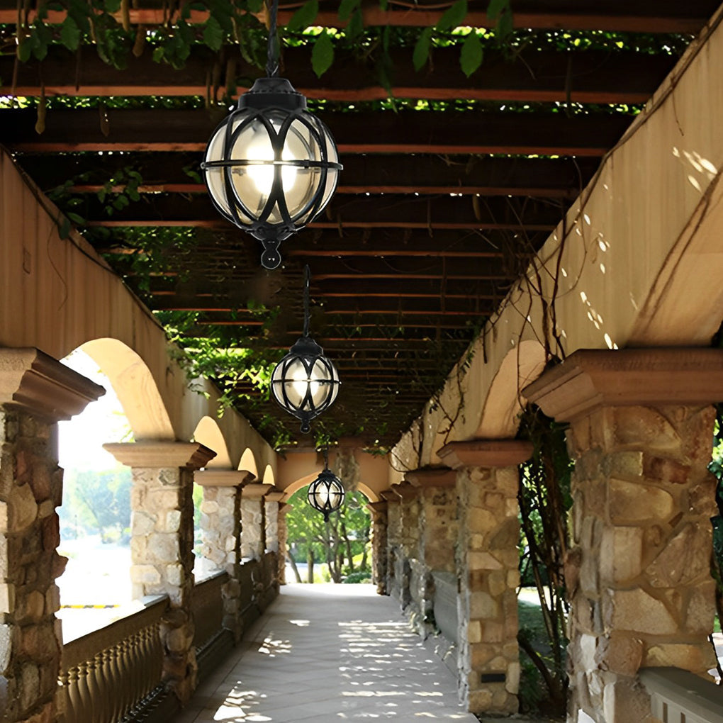 Adjustable Chain Outdoor Pendant Light With Heat-Resistant Glass Shade