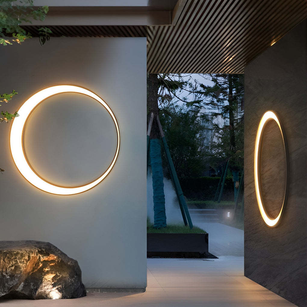 Outdoor Wall Light, Circular Moon Design In Stainless Steel