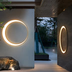 Outdoor Wall Light, Circular Moon Design In Stainless Steel