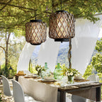 Lustre d'extérieur en rotin et fer, design rustique moderne tressé à la main
