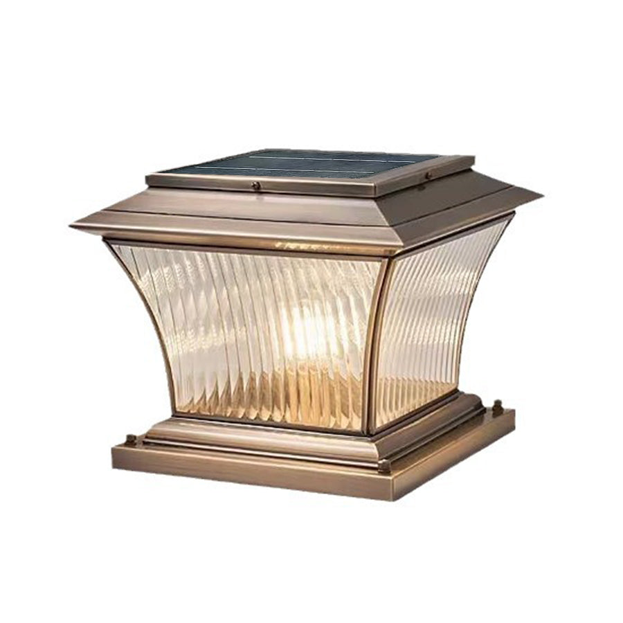 Copper Outdoor Pillar Light With Glass Shade, European-Style Post Lamp