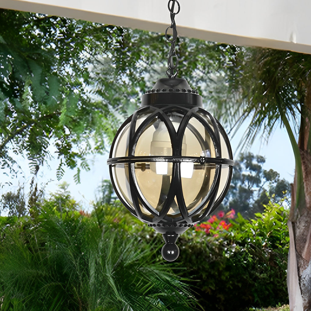Adjustable Chain Outdoor Pendant Light With Heat-Resistant Glass Shade
