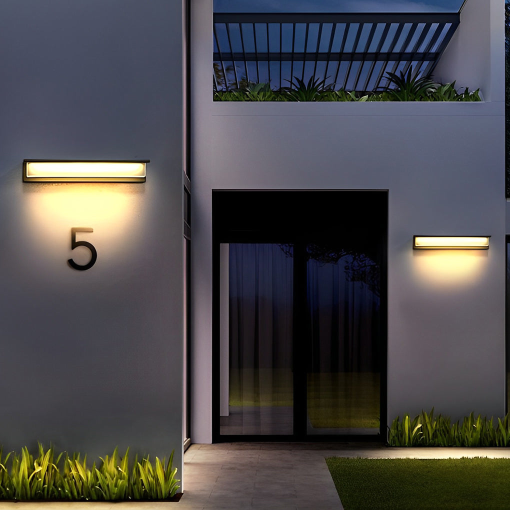 Solcelle utendørs vegglampe, aluminiumdesign med LED fra skumring til daggry