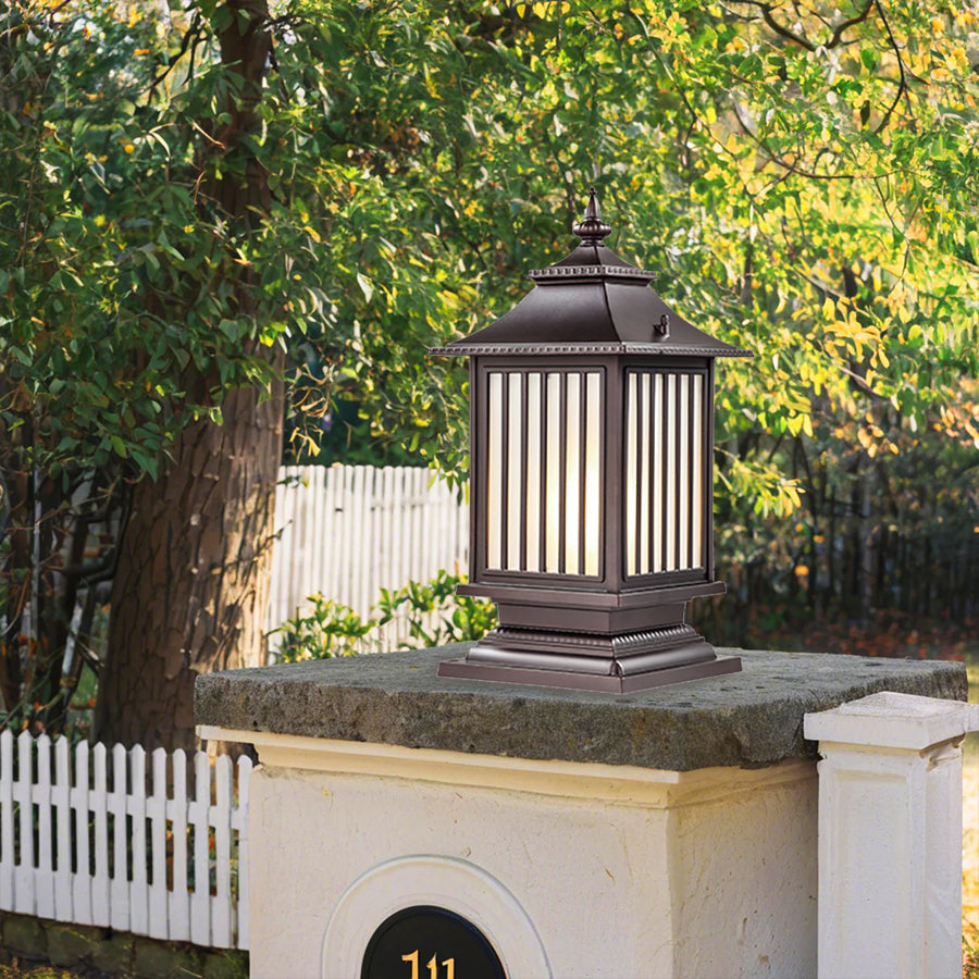 Die-Cast Aluminum Pillar Light, Lantern Shade With 3-Step LED