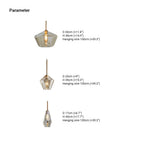 Clérachic faceted pendant sizes: D 30cm (≈11.8″) H 38cm (≈14.9″), D 23cm (≈9″) H 39cm (≈15.3″), D 17cm (≈6.7″) H 45cm (≈17.7″), wire 100cm (≈39.3″).