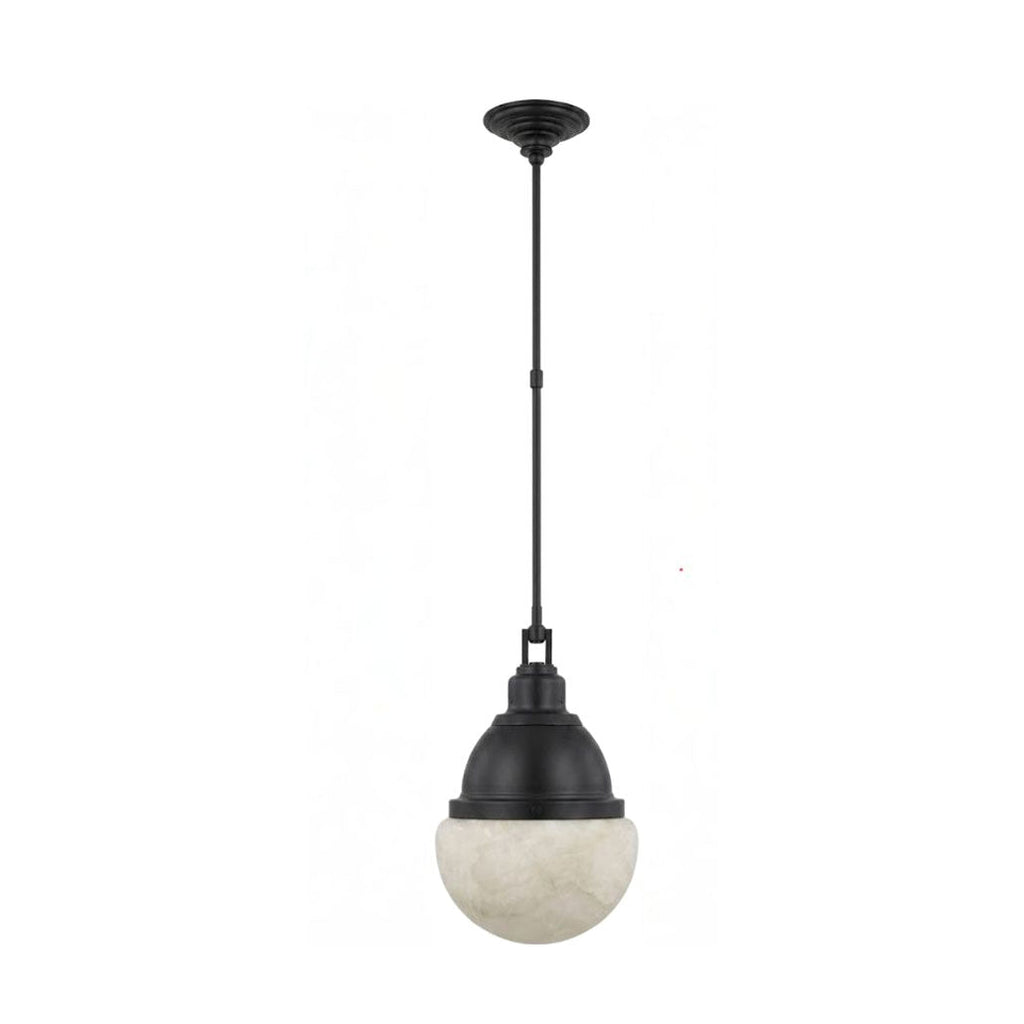 Studio image of this Clérachic pendant in matte black, showing the domed cap and alabaster ball shade.