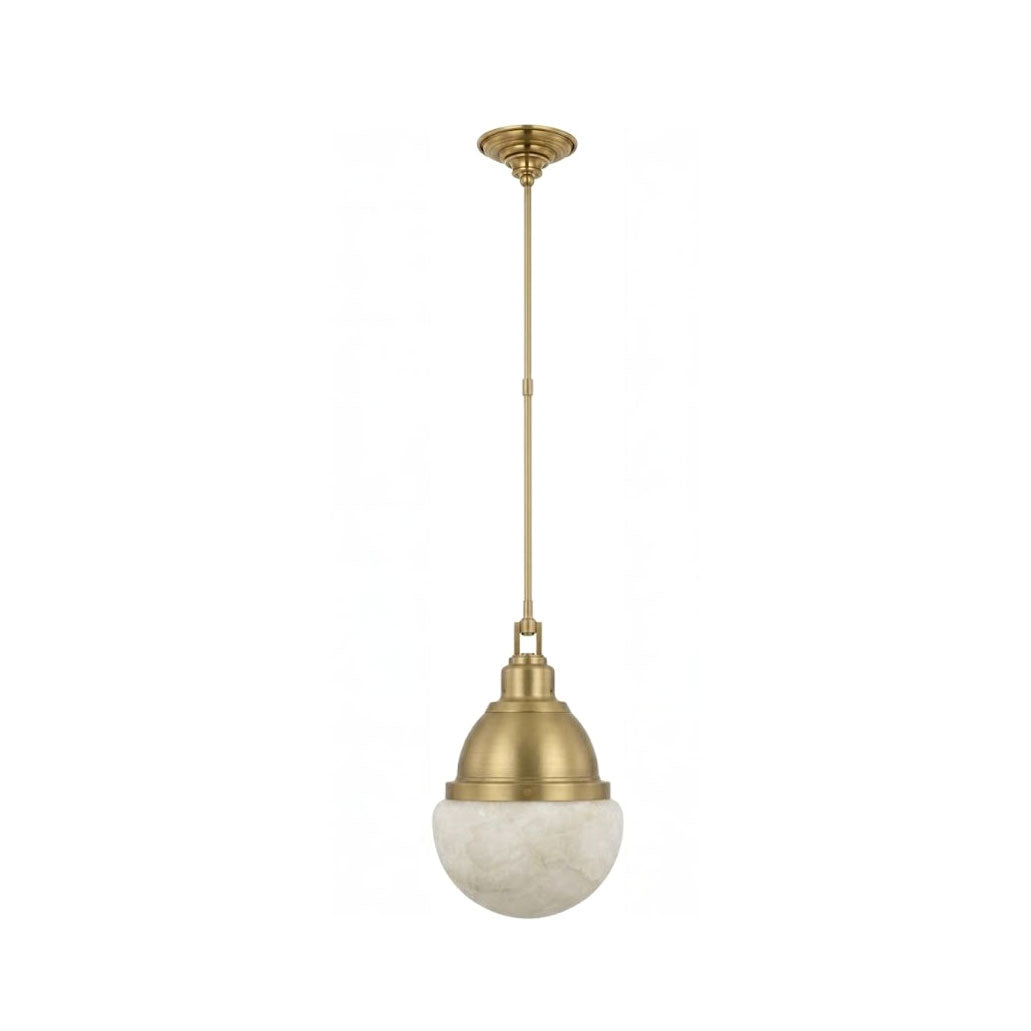 A brushed brass version of this Clérachic pendant sits on a plain white background, showing the ball shade's shape.