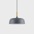 Acorn pendant light detail of oak grain and painted body
