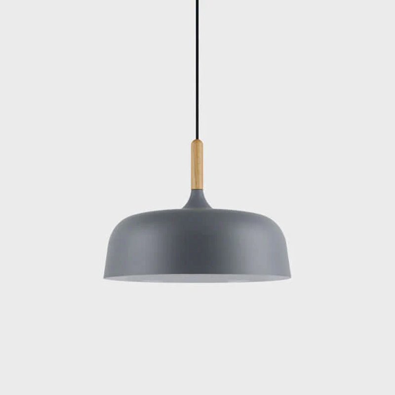 Acorn pendant light detail of oak grain and painted body