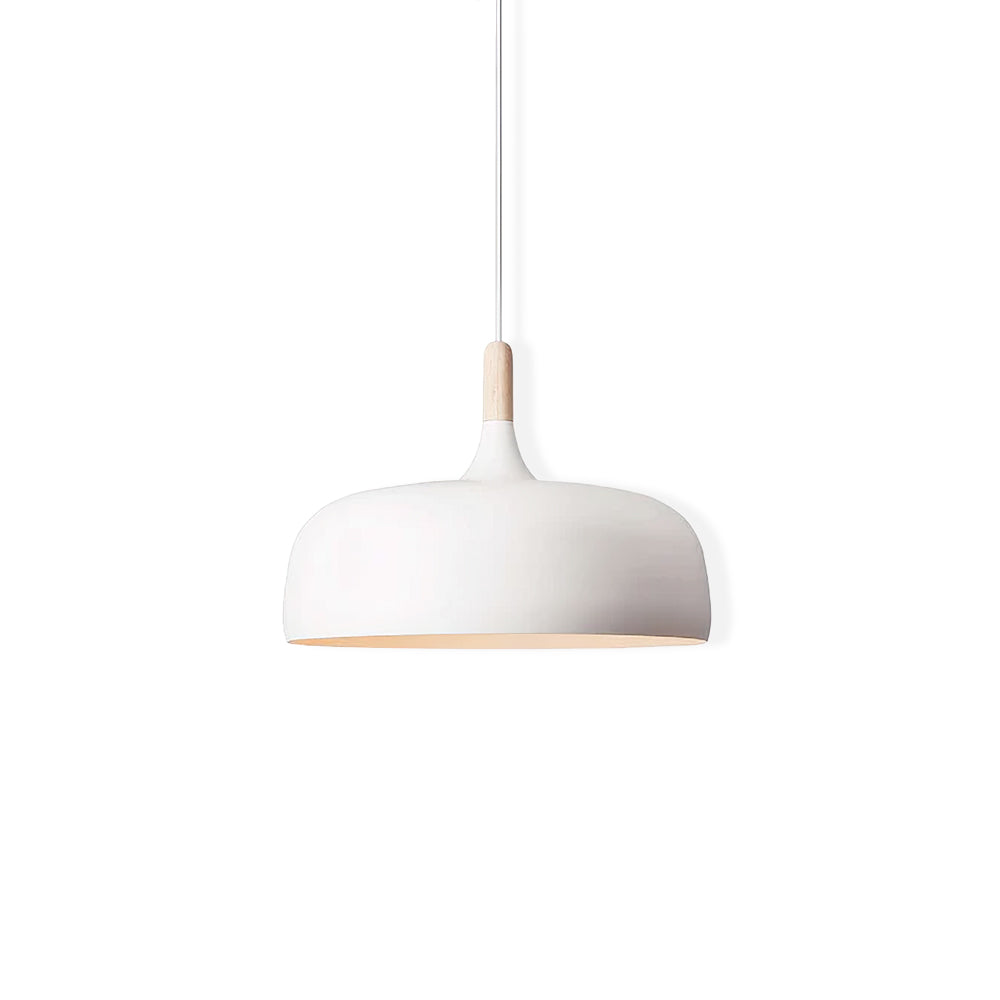 Acorn pendant light with zinc alloy shade and oak base