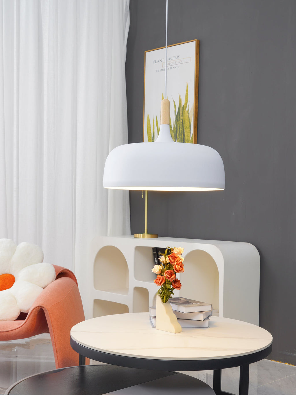 Acorn Pendant Light, Zinc Alloy Shade, Solid Oak Base, E27