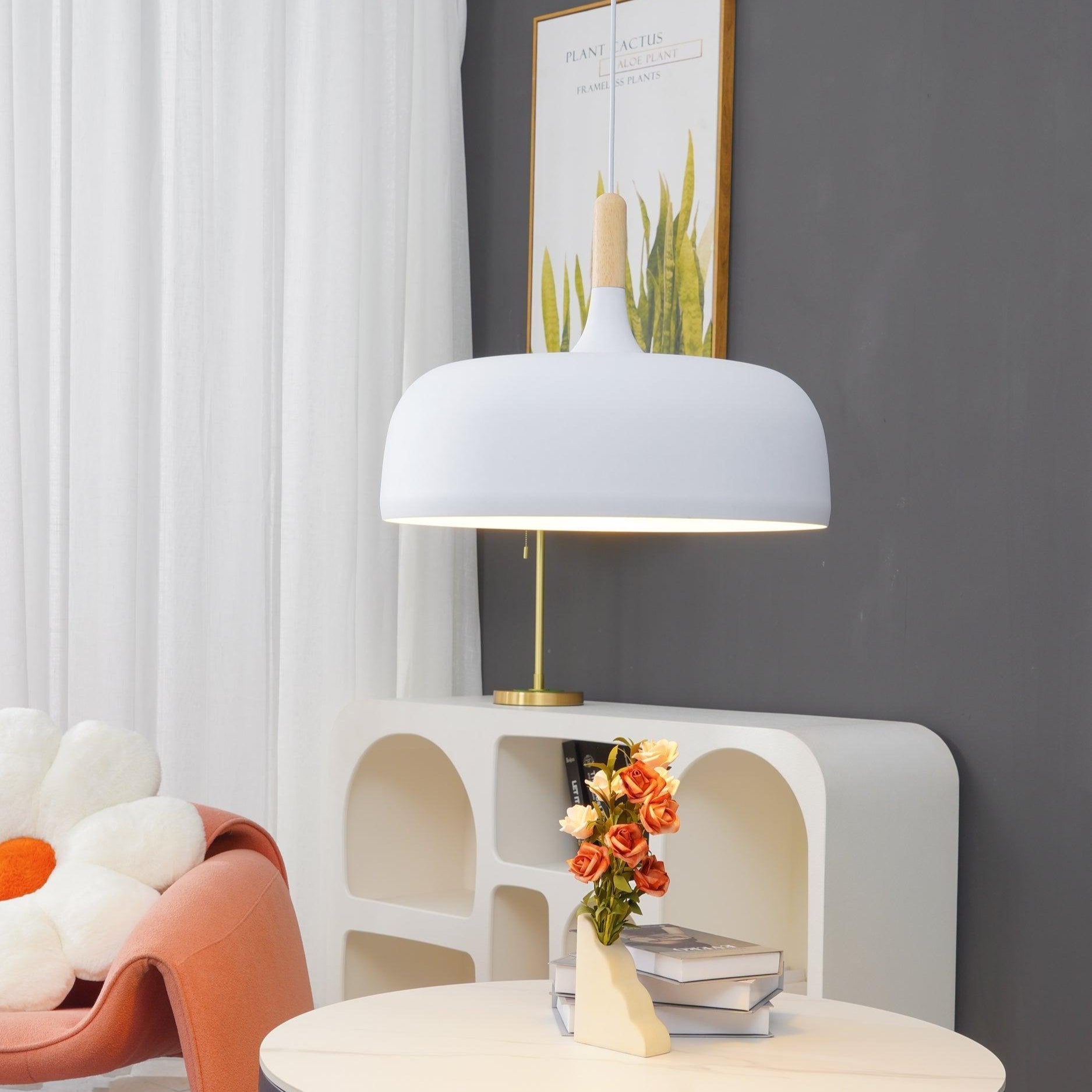 Acorn pendant light styled in a cozy living corner