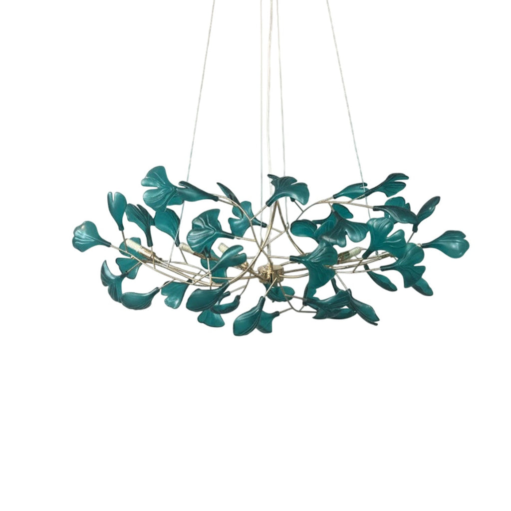 Ginkgo leaf chandelier full horizontal span in a dining room