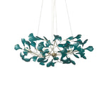 Ginkgo leaf chandelier full horizontal span in a dining room