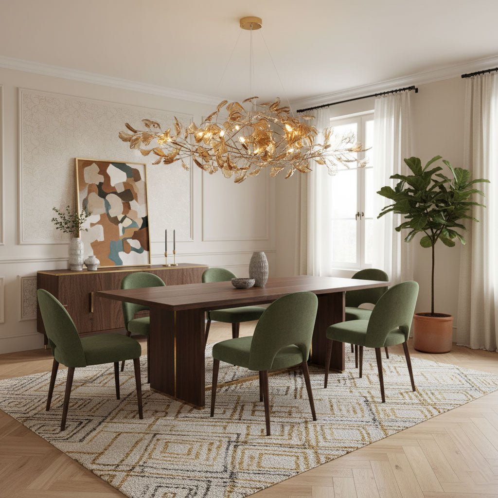 Ginkgo leaf chandelier detail showing fanned acrylic leaves