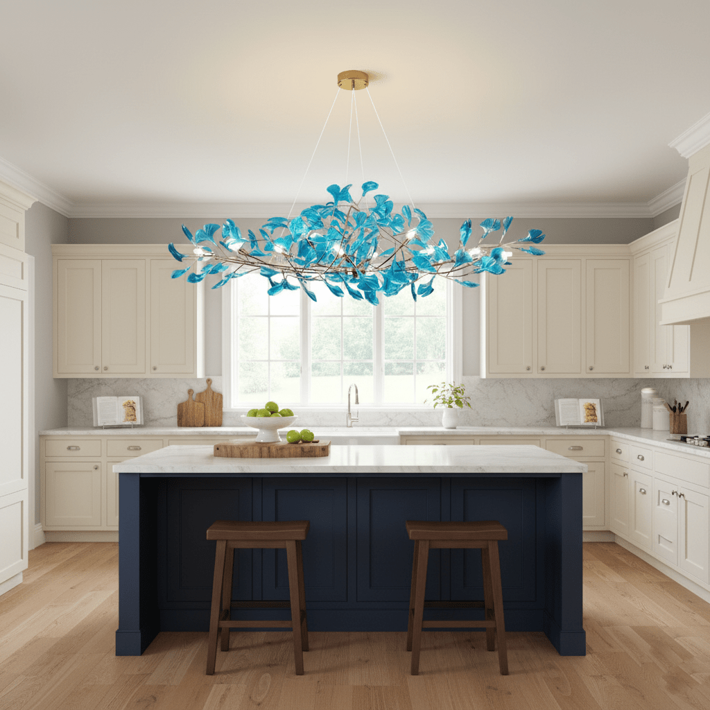 Ginkgo leaf chandelier rendering against a neutral backdrop