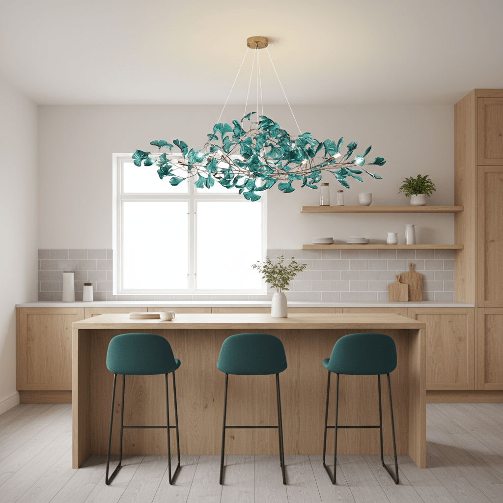 Lustre Feuille de Ginkgo, Feuilles en acrylique, Cadre or ou chrome, G9