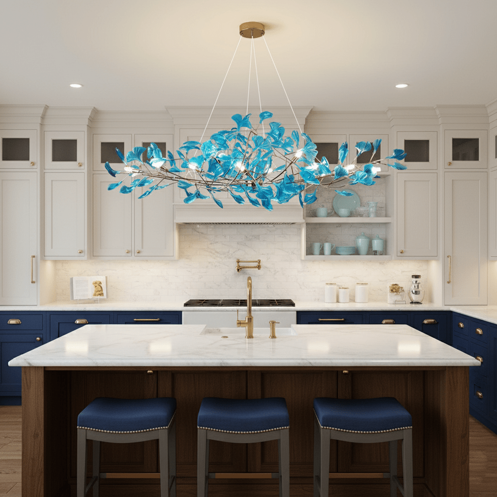 Ginkgo leaf chandelier rendering showing leaf arrangement detail
